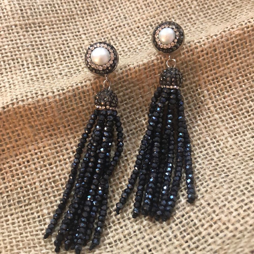 Freshwater pearl pave Tassel crystal earrings